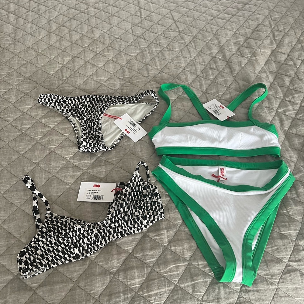 2- New with tags- solid and stripe bathing suits